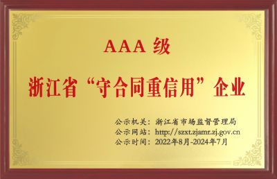 浙江省守合同重信用企业AAA级